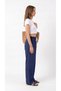 Women's Navy Blue Palazzo Muslin Linen Trousers with Pockets - 5