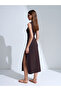91704 Slit Detailed Midi Dress-Dark Brown - 2