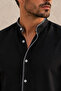 Hakim Collar White Stitching Detailed Long Sleeve Men's Shirt Black - 2