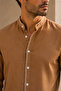 Hakim Collar White Stitching Detailed Long Sleeve Men's Shirt Brown - 2