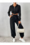 Double Jogger Sweatpants-Black and Gray Elastic Cuff High Waist Sweatpants - 4