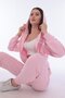 Women's Cotton Hooded Stripe Detailed Tracksuit Set Pink -8521 - 7