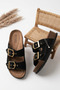 Women's Double Buckle Black Casual Slippers – Stylish Summer Slippers with Comfortable Soles - 2