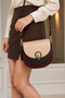 Burgundy Light Mink Women's Round Buckle Cross Strap Shoulder Bag Daily Stylish Use Saddle Model - 2