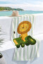 Striped Boys' Beach Towel with Lion Figure - Safari Themed Pastel Green Microfiber Towel - 4