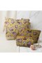 Set of 3 Women's Bags Beach Bag Organizer Makeup Bag Floral Patterned Yellow Lunchbag 100% Cotton