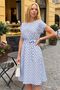 Women's Baby Blue Polka Dot Elastic Waist Tie Dress Arm-26Y001121
