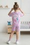 Girl's Stitch Printed Summer T-Shirt and Shorts Set Lilac - 2