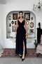 Asymmetrical Tiered Ruffle Evening Dress - Deep V-Neck Tie Back Long Graduation Engagement Dress - 5