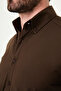 Striped Slim Fit Stand Collar Long Sleeve Men's Shirt Brown - 27152.26Y - 2