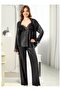 Lace Detailed Black Pajamas Set with Dressing Gown - 2