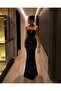 Black Strap Detailed Stoned Glittering Long Evening Dress 583417