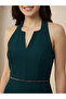 Dark Green Halter Neck Maxi Dress with Beaded Waist - 2