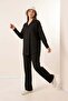 Women's Shirt Collar Buttoned Oversize Black Double Suit - 2