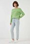 Women's Oversize Open Shoulder Knitwear Green Sweater - 4