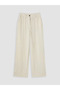 Beige Striped Linen Look Women's Trousers