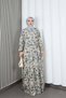 Half Pat Button Daisy Patterned Modal Fabric Dress Blue Hnt2129