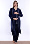 Soft Textured Cotton Maternity Pajama Set with Dressing Gown Effortt - Navy Blue - 2