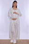 Cotton Long Robe Maternity Nursing Pajama Set Effortt - Ecru - 2