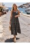 Summer Plus Size Women's Black and White Striped Suspender Long Dress