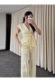 Yellow 100% Cotton Shoulder-Waist Drawstring Blouse and Trousers Set - Y286120 - 2