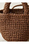 Women's Brown Paper Rope Hand Knitted Basket Bag - Mini Straw Bag (20×14) - 2