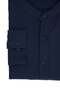 Men's Big Size Oversized Cut 100% Cotton Long Sleeve Court Collar Linen Effect Plain Navy Blue Shirt - 2