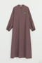 Plus Size Brooched Robe with Elastic Sleeves - Brown