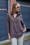 Women's Striped Oversize Satin Suede Soft Textured Shirt Brown - 2
