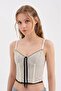 Women's Double Fabric Look Corset with Lace-Up Detail on the Front - 4