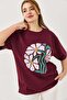 Printed Crew Neck Tshirt Burgundy - 3