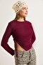 Women's asymmetrical blouse with side ruching - burgundy - 4