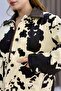 Women's patterned velvet collar double pocket cowboy jacket beige - 4