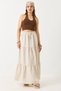 Women's Elastic Waist Unlined Layered Linen Skirt Cream - 2