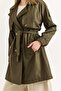 Women's Double-Breasted Collared Buttoned Belted Trench Coat Khaki - 3