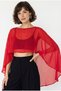 Women's Red Boat Neck Bat Sleeve Transparent Chiffon Blouse Db261015 60286363 - 3