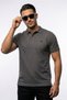 Gray Polo Collar Men's T-Shirt Regular Fit 100% Cotton with Striped Collar Detail