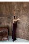 Women's Brown Lace Corset Detail Strapless Long Evening Dress - 5