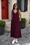 Women's Sleeveless V-Neck Collar Long Viscose Two-Thread Dress with Pockets