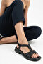 Melon Women's Stoned Wavy Strapped Elastic Ankle Detailed Low Heeled Daily Sandals - 3