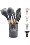 12PCS Kitchen Utensil Set Silicone Cooking Utensils Kit Spatula Heat Resistant Wooden Spoons Gadgets Tool for Non-Stick Cookware (Grey) - 8