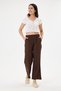 Women's Strawberry Fabric Palazzp Pants Elastic Waist Pockets Wide Legs Brown