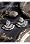 Brass Silver Color Zircon Stone Fan Model Earrings