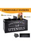 Wooden Kitchen Utensil Holder with 4 Compartments & Drainage, Farmhouse Cooking Utensils Caddy (Black) - 2