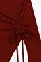 Women's Burgundy Long Spanish Sleeve Asymmetrical Neck Side Tie Draped Blouse - 4