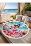 Flamingo Dream 150 cm Round Children's Beach Towel with Flamingo and Tropical Flower Pattern - 2