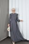 Ayrobin Belted Hijab Dress with Ruffles on the Shoulders and Front Gray Hnt7345 - 4