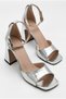 Women's Ankle Strap Elegant Single Strap Metallic Silver Chunky Heel Shoes, Wedding Dress Wedding Shoes - 3