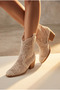 Beige Straw Weave Lace Detailed Women's Cowboy Boots Summer Shoes - 6