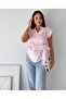 Women's Striped Double Breasted Shirt Collar Side Tie Short Sleeve Loose Summer Blouse - 5